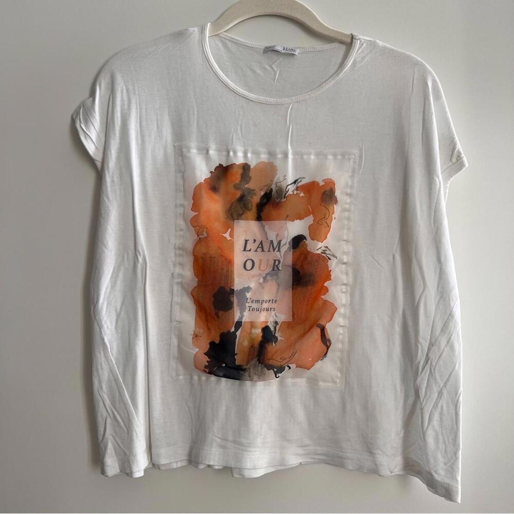 Zara White and Orange Graphic Tee